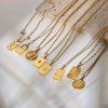Bild von Umweltfreundlich Einfach und lässig Stilvoll 18K Gold plattiert 304 Edelstahl Gliederkette Kette Rechteck Anhänger Halskette Für Frauen Party 1 Strang
