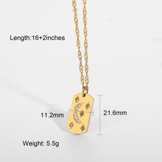 Picture of Eco-friendly Simple & Casual Stylish 18K Gold Plated 304 Stainless Steel Link Cable Chain Rectangle Pendant Necklace For Women Party