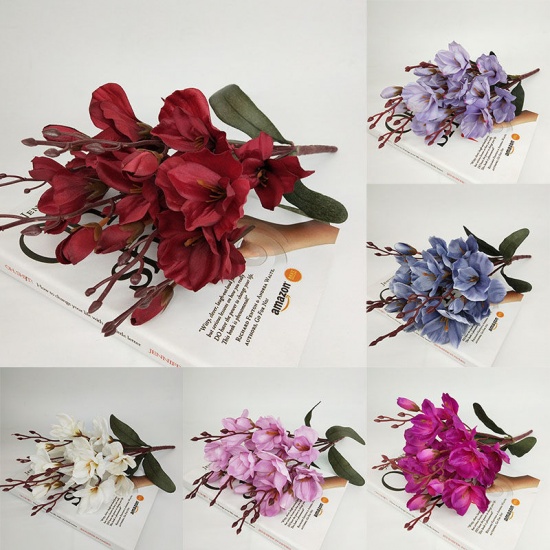 Immagine di Purple Gray - 6# Faux Silk Artificial Orchid Flower For Wedding Party Home Decoration 45cm long, 1 Piece