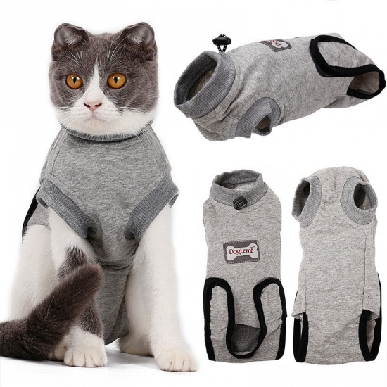 Bild von Grau - M Cotton Genesung Katze Anzug weich hohe Elastizität Haustier Kleidung, 1 Stück