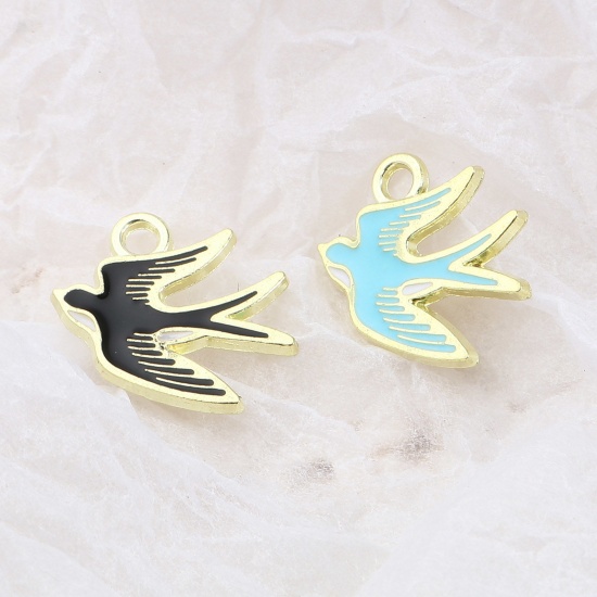 Picture of Zinc Based Alloy Charms Swallow Bird Gold Plated Multicolor Enamel 17mm x 15mm, 20 PCs