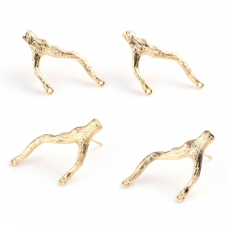 Ottone Orecchini a Perno 18K Vero Oro Placcato Ramo 2 Pz
