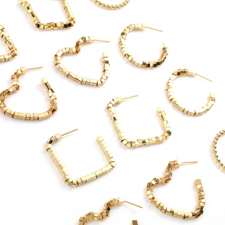 Latón Pendientes de Aro con Cuentas 18K Oro Real Chapado Post/ Wire Size: (20 gauge), 2 Unidades