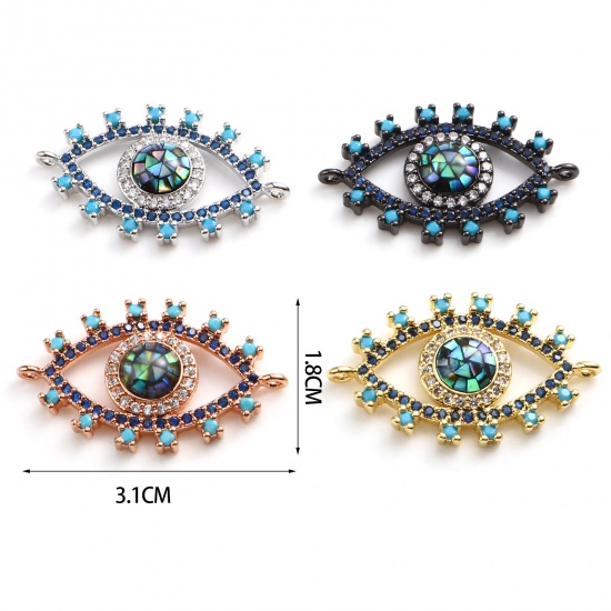 Picture of Zinc Based Alloy & Shell Religious Connectors Evil Eye Multicolor Multicolor Royal Blue Rhinestone 3.1cm x 1.8cm, 1 Piece