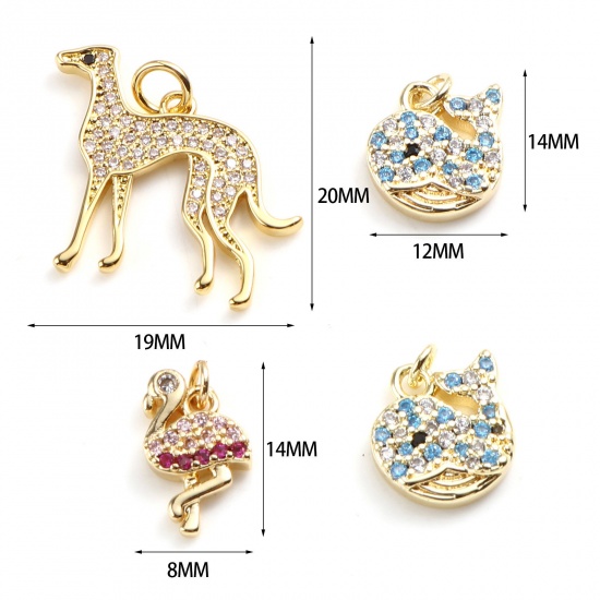 Picture of Brass Micro Pave Charms Animal 18K Real Gold Plated 1 Piece                                                                                                                                                                                                   