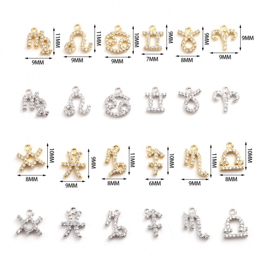 Picture of Zinc Based Alloy Micro Pave Charms Zodiac Constellation Multicolor Clear Rhinestone 2 PCs