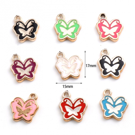 Picture of CCB Plastic Insect Charms Butterfly Animal Rose Gold Multicolor Enamel 17mm x 15mm, 20 PCs