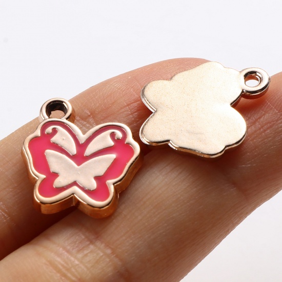 Picture of CCB Plastic Insect Charms Butterfly Animal Rose Gold Multicolor Enamel 17mm x 15mm, 20 PCs