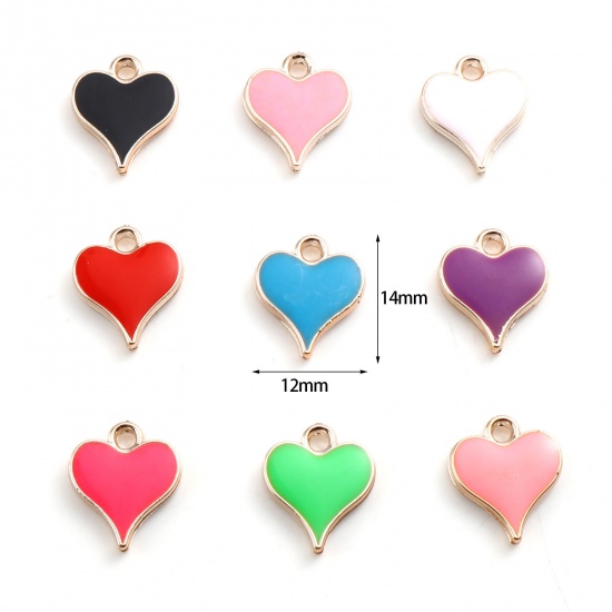 Picture of CCB Plastic Valentine's Day Charms Heart Rose Gold Multicolor Enamel 14mm x 12mm, 20 PCs
