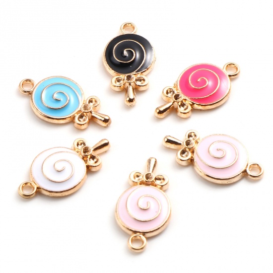 Picture of Zinc Based Alloy Charms Lollipop Gold Plated Multicolor Enamel 18mm x 10mm, 20 PCs