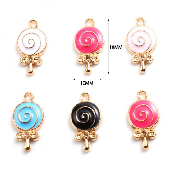 Picture of Zinc Based Alloy Charms Lollipop Gold Plated Multicolor Enamel 18mm x 10mm, 20 PCs