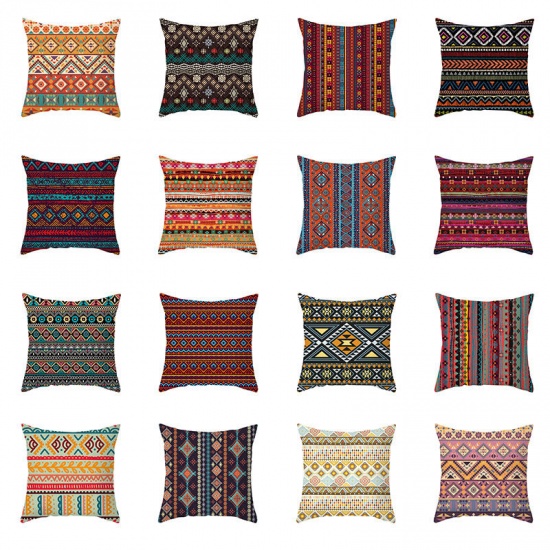 Immagine di Bohemian Style Retro Geometric Peach Skin Fabric Square Pillowcase Home Textile