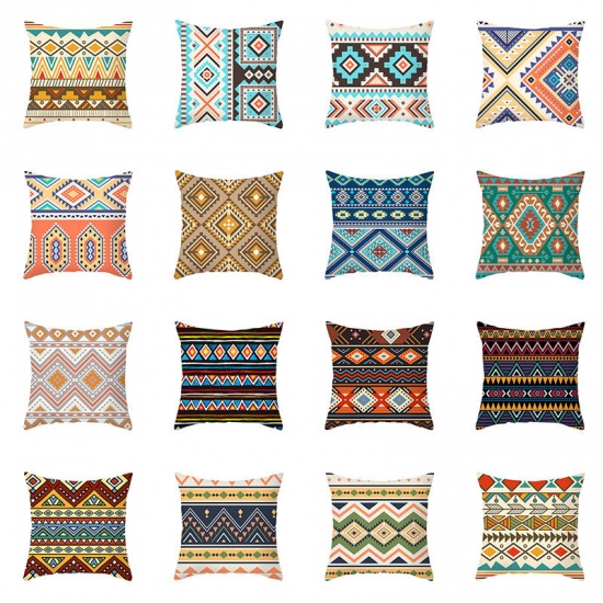 Picture of Bohemian Style Geometric Peach Skin Fabric Square Pillowcase Home Textile