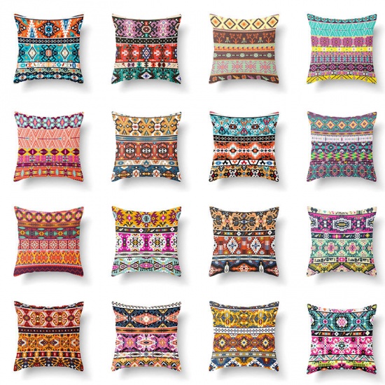 Picture of Multicolor - 24# Bohemian Ethnic Style Short Plush Velvet Square Pillowcase Home Textile 45x45cm, 1 Piece