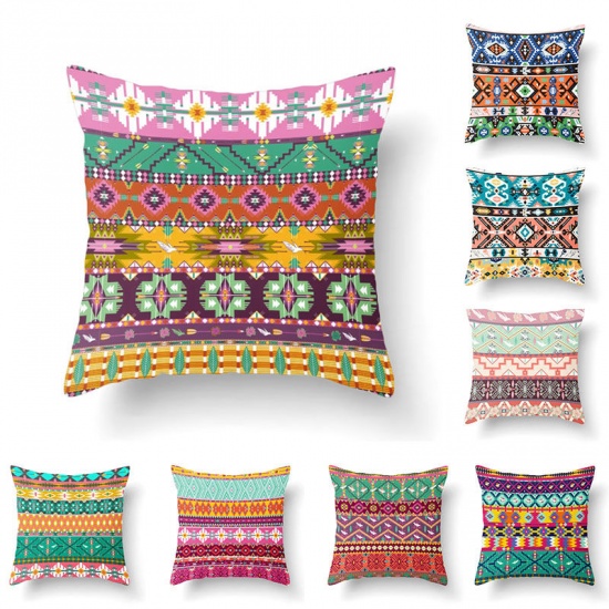 Immagine di Multicolor - 24# Bohemian Ethnic Style Short Plush Velvet Square Pillowcase Home Textile 45x45cm, 1 Piece