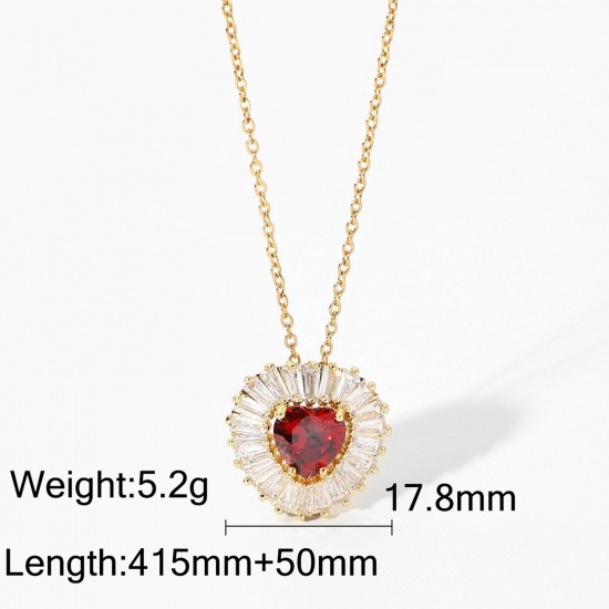 Picture of Eco-friendly Exquisite Stylish 18K Real Gold Plated 304 Stainless Steel & Cubic Zirconia Link Cable Chain Geometric Micro Pave Pendant Necklace For Women