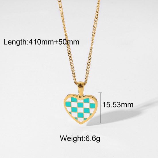 Picture of Stainless Steel Necklace 18K Real Gold Plated Multicolor Checkerboard Enamel 41cm(16 1/8") long, 1 Piece