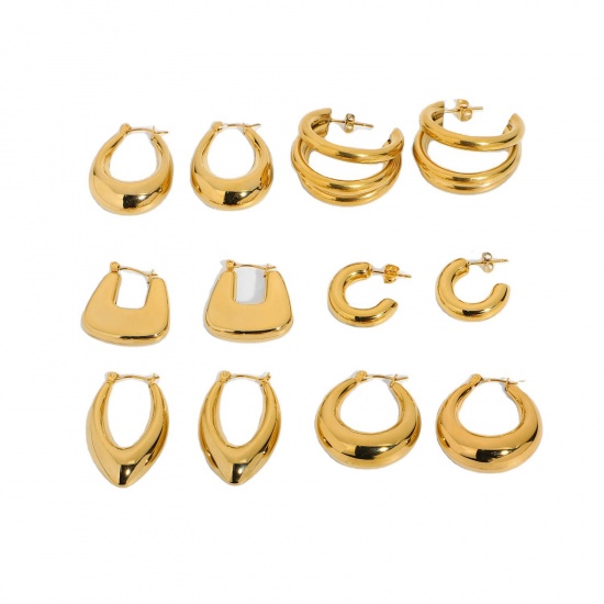 Picture of Eco-friendly Simple & Casual Ins Style 18K Real Gold Plated 304 Stainless Steel Geometric Hoop Earrings For Women