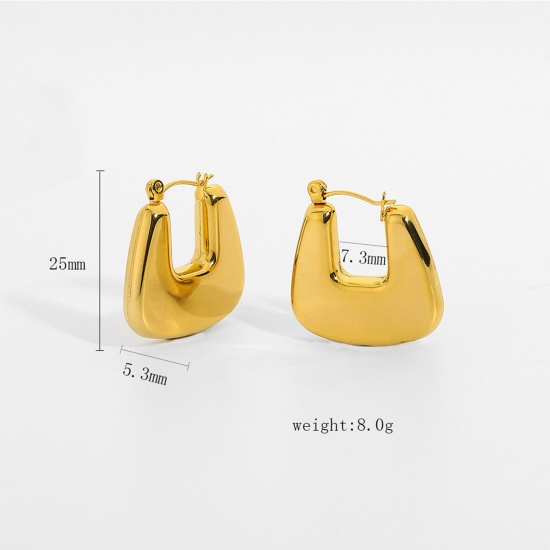 Bild von Umweltfreundlich Einfach und lässig Ins Stil 18K Vergoldet 304 Edelstahl Geometrie Ohrreifen Für Frauen 1 Paar