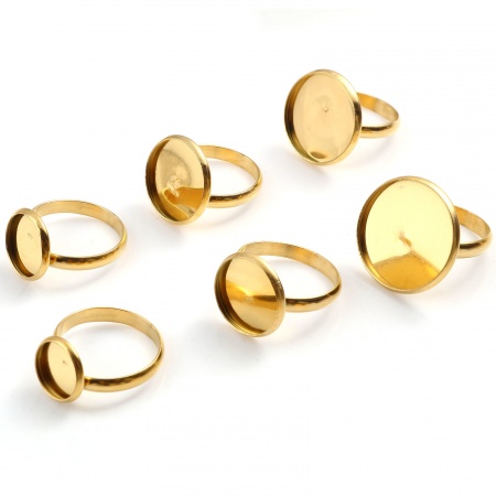Bagues Non Ajustable en Acier Inoxydable Doré Rond Cabochon Rapportable 18.1mm (Taille d'US 8), 1 Pièce