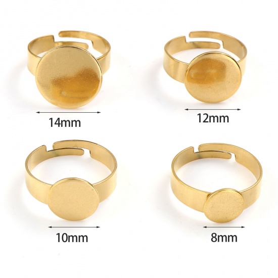 ステンレス鋼 オープンタイプ 調整可能 リング 指輪 金メッキ 円形 接着剤 17.3mm（日本サイズ約14号）、 1 個 の画像
