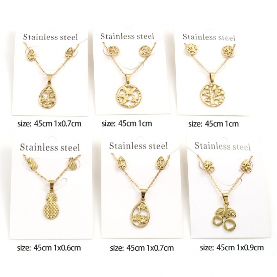 Picture of 201 Stainless Steel Jewelry Necklace Stud Earring Set Gold Plated Post/ Wire Size: (21 gauge), 1 Set ( 2 PCs/Set)