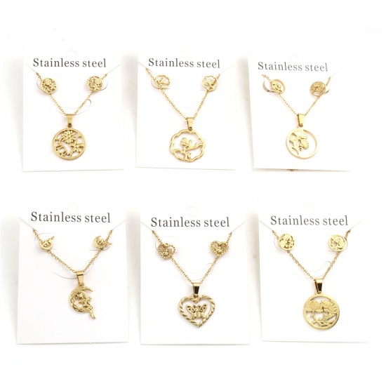 Picture of 201 Stainless Steel Jewelry Necklace Stud Earring Set Gold Plated Post/ Wire Size: (21 gauge), 1 Set ( 2 PCs/Set)