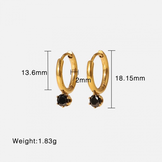 Image de Boucles d'Oreilles Créole Anneaux en Acier Inoxydable Plaqué Or Réel 14K Annulaire à Strass Coloré 18mm, 1 Paire