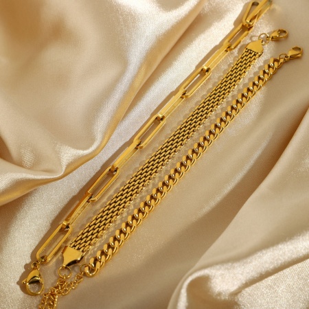 Eco-friendly Simple & Casual Stylish 18K Real Gold Plated 304 Stainless Steel Link Chain Link Chain Bracelets Unisex Party