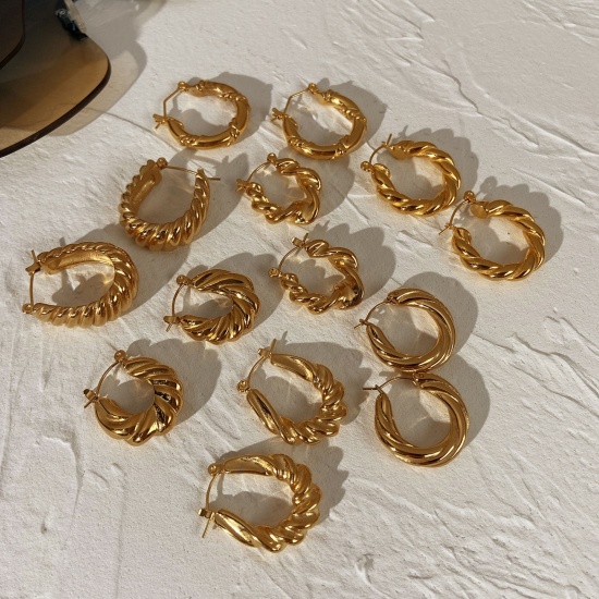 Immagine di Ecologico Semplice & Casual Stile Ins 18K Oro riempito 304 Acciaio Inossidabile Spirale orecchino cerchio Per Donne 1 Paio