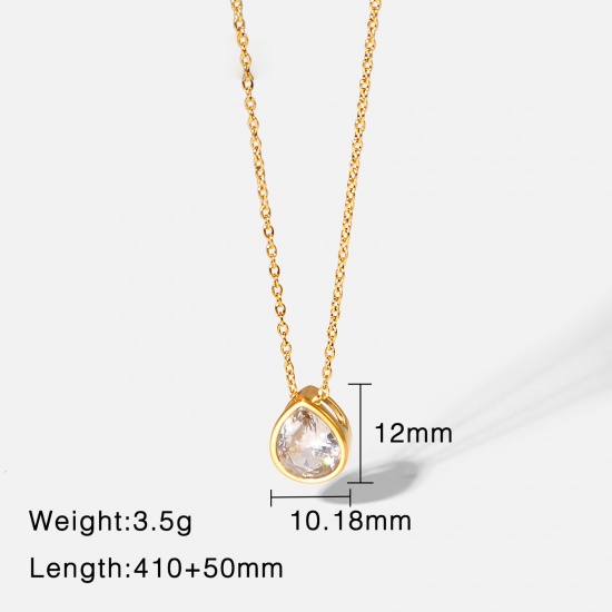 Picture of Eco-friendly Stylish Birthstone 18K Real Gold Plated Multicolor 304 Stainless Steel & Cubic Zirconia Link Cable Chain Drop Pendant Necklace For Women Birthday 41cm(16 1/8") long,