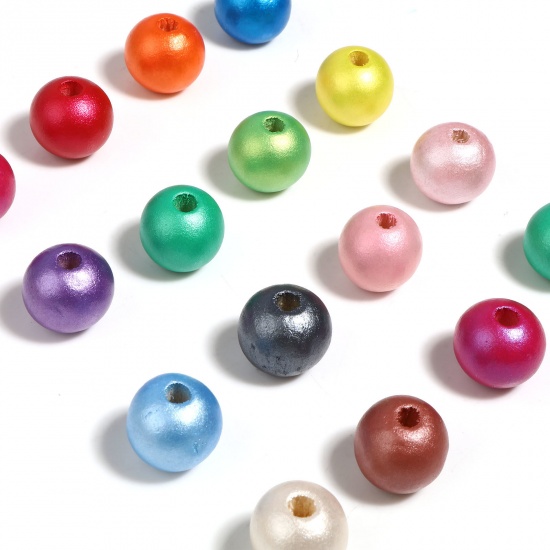 Picture of Schima Superba Wood Spacer Beads Round Multicolor Painted About 16mm Dia., Hole: Approx 4.4mm-3.9mm, 50 PCs
