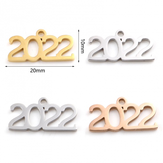 Image de Breloques en Acier Inoxydable Année Chiffre Multicolore Gravé Mots" 2022 " 2 Pcs