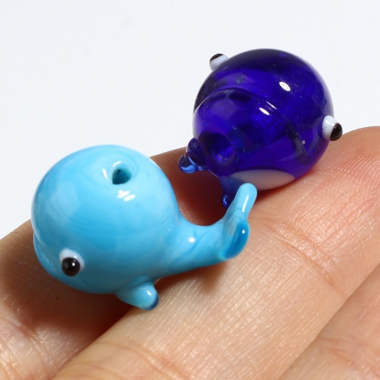 Picture of Lampwork Glass Ocean Jewelry Beads Whale Animal Multicolor 2 PCs