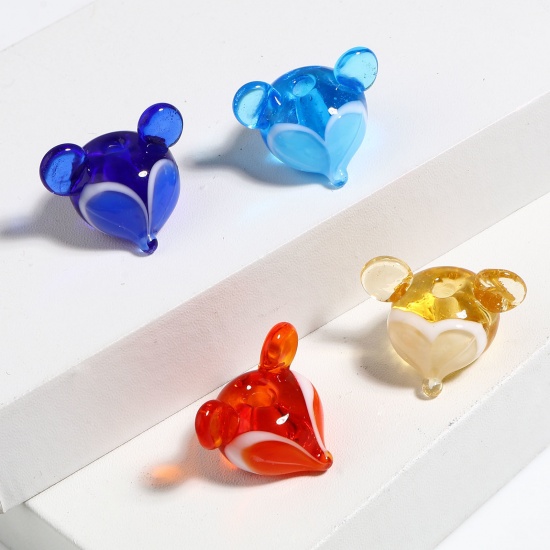 Picture of Lampwork Glass Beads Fox Animal Multicolor About 18mm x 12mm, Hole: Approx 2.2mm, 2 PCs