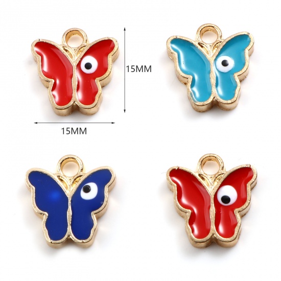 Picture of Zinc Based Alloy Religious Charms Butterfly Animal Gold Plated Multicolor Evil Eye Enamel 15mm x 15mm, 20 PCs