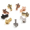 Bild von Messing Religiös Abstandshalter Perlen Kreuz Micro Pave Bunt Kubischer Zirkon 14mm x 9mm, Loch: ca. 1.7mm, 2 Stück