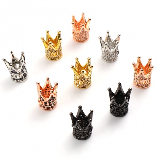 Picture of Brass Micro Pave Spacer Beads Multicolor Crown 12mm x 10mm, Hole: Approx 2mm, 2 PCs                                                                                                                                                                           