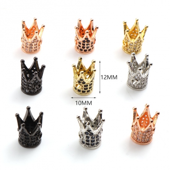 Picture of Brass Micro Pave Spacer Beads Multicolor Crown 12mm x 10mm, Hole: Approx 2mm, 2 PCs                                                                                                                                                                           