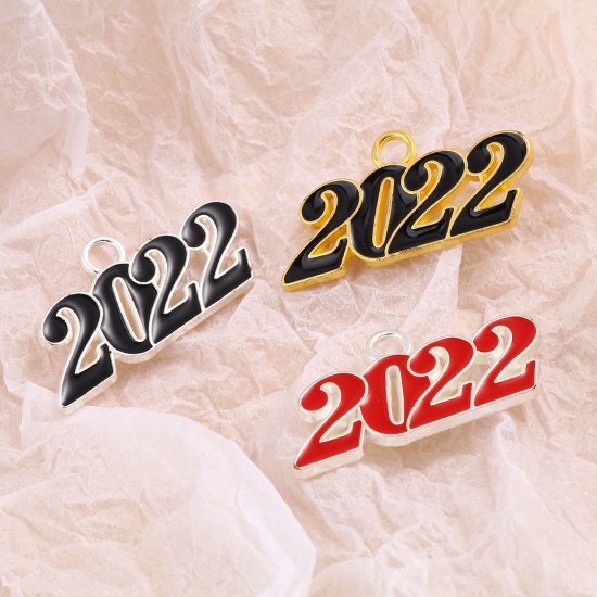 Picture of Zinc Based Alloy Year Pendants Number Multicolor Message " 2022 " Enamel 38mm x 19mm, 5 PCs