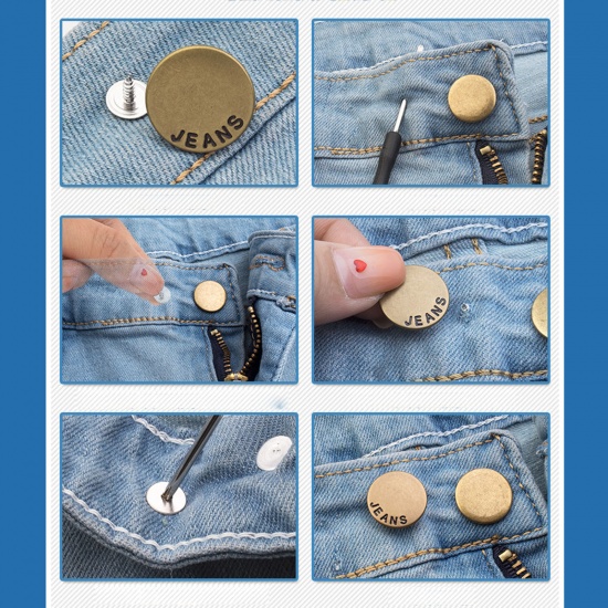 Picture of Zinc Based Alloy Metal Detachable Instant Snap Tack Fastener Adjustable Detachable Retractable Jeans Buttons Pant Waistband Extender Round Multicolor 17mm Dia., 2 PCs