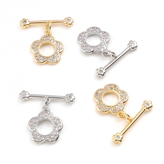 Picture of Brass Toggle Clasps Multicolor Flower Hollow 20mm x 19mm, 1 Piece