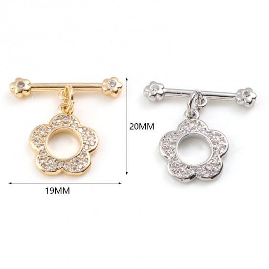 Picture of Brass Toggle Clasps Multicolor Flower Hollow 20mm x 19mm, 1 Piece