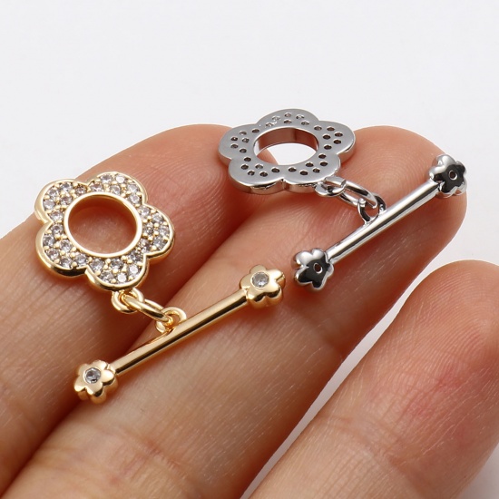 Picture of Brass Toggle Clasps Multicolor Flower Hollow 20mm x 19mm, 1 Piece