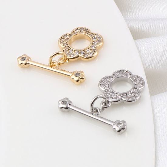 Picture of Brass Toggle Clasps Multicolor Flower Hollow 20mm x 19mm, 1 Piece