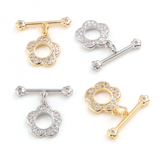 Picture of Brass Toggle Clasps Multicolor Flower Hollow 20mm x 19mm, 1 Piece