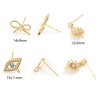 Picture of Brass Ear Post Stud Earrings 18K Real Gold Plated Post/ Wire Size: 0.7mm, 2 PCs