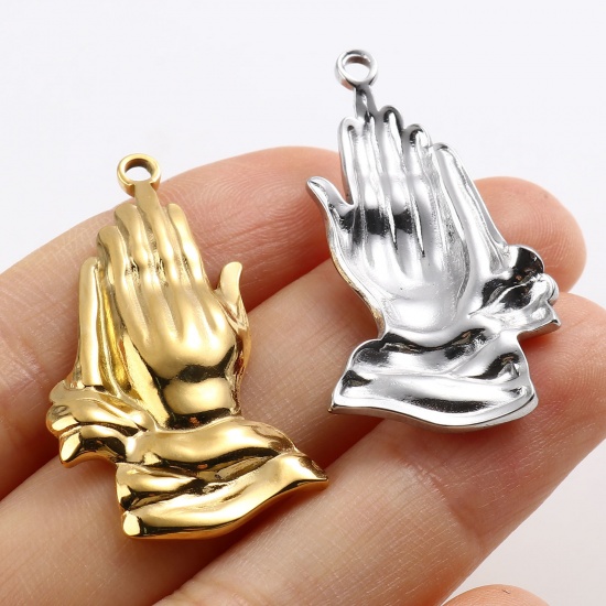 Image de Pendentifs en Acier Inoxydable Religieux Geste de la Main Multicolore 37mm x 22mm , 1 Pièce