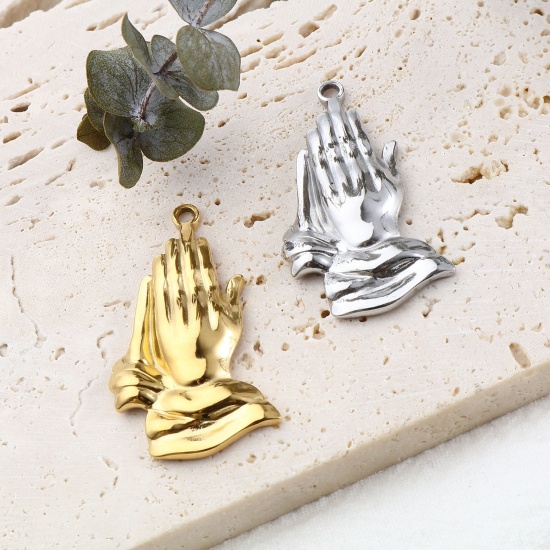 Image de Pendentifs en Acier Inoxydable Religieux Geste de la Main Multicolore 37mm x 22mm , 1 Pièce