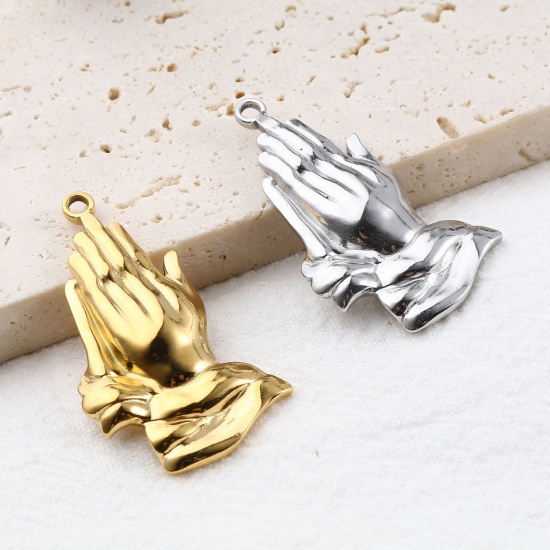 Image de Pendentifs en Acier Inoxydable Religieux Geste de la Main Multicolore 37mm x 22mm , 1 Pièce